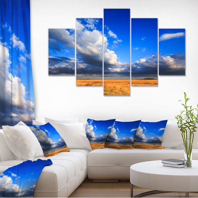 Clouded Blue Sky over Prairie - Landscape Canvas Art Print