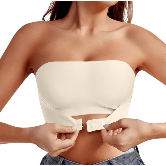 Lovzfmll Strapless Bras for Women, Wireless Push-Up Bandeau Bra, Strapless Pull-On Stretchable Secure Comfort Everyday Bra