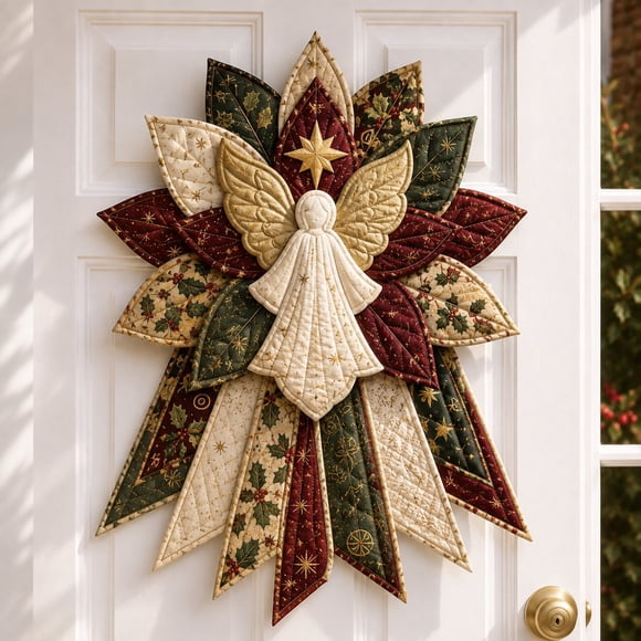 Weloille Trousse de Suspension de Porte Matelassée de Noël, Couronne d'Ange, Trousse d'Artisanat de Couture pour Débutants, Grande Trousse de Courtepointe Bricolage 15,75 X 15,75 Pouces, Déco de Porte des Fêtes