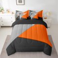 thumbnail image 2 of YST , Triangle Géométrique, Ensemble de Douillette, Abstrait Moderne, 7 Pcs, Patchwork, Orange et Gris, Grand Lit, 2 of 5