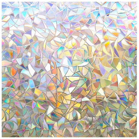 rabbitgoo Rainbow Window Films for Privacy, 3D No Glue Decorative Window Clings, UV Blocking Removable Stained Glass Tint Film, Privacy Glass Stickers for Home Office Door, 44.5X2