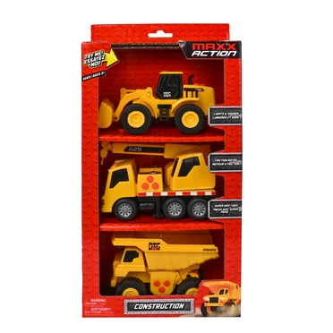 Maxx Action Mini Construction Lights & Sounds Vehicles – Front End Loader, Excavator and Dump Truck - 3 Pack