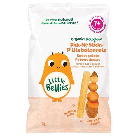 Little Bellies P'tits batonnets Patates douces Collations De Mais Souffle 7+ Mois, 16gr