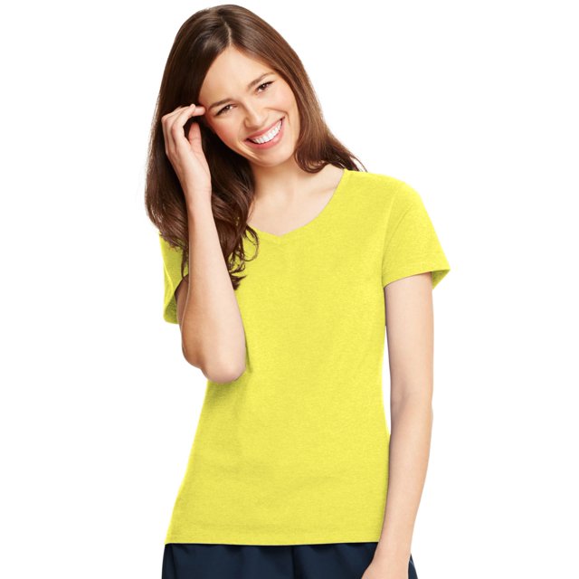 Hanes Womens X-Temp V-Neck T-Shirt, M, Neon Lemon Heather