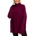 thumbnail image 1 of SGMVNU Women's Oversized Turtleneck Sweaters Fall Long Sleeve Ribbed Tunic Sweater Chunky Pullover Knit Tops(Red, L), 1 of 3