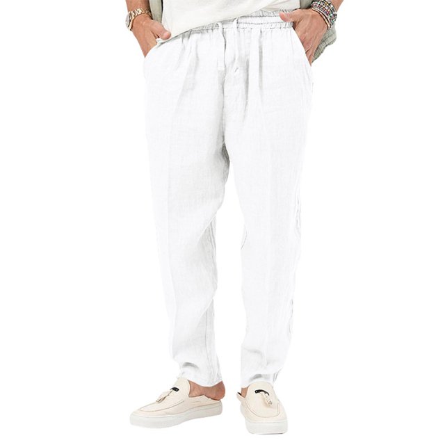 Innerwin Trousers Drawstring Men Bottoms Holiday High Waist Lightweight Summer Pants White M