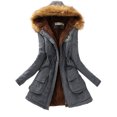 thumbnail image 1 of MAWCLOS Ladies Parka Jacket Drawstring Overcoat Trim Coat Casual Winter Hooded Outwear Denim Blue L, 1 of 2