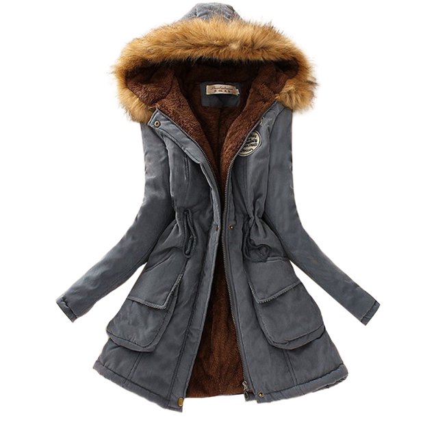 MAWCLOS Ladies Parka Jacket Drawstring Overcoat Trim Coat Casual Winter Hooded Outwear Denim Blue L