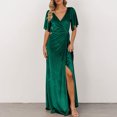 thumbnail image 1 of SMihono Robe Bohème d'Été pour Femmes Grande Taille Mode Robe Décontractée pour Femmes de Printemps et d'Été Fendue à Col en V à Manches Courtes, 1 of 6