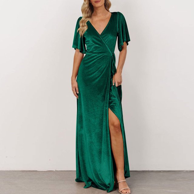 SMihono Robe Bohème d'Été pour Femmes Grande Taille Mode Robe Décontractée pour Femmes de Printemps et d'Été Fendue à Col en V à Manches Courtes