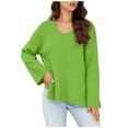 thumbnail image 1 of Mrat Chandail à Enfiler pour Femme Hauts Femme Décontracté Mode Uni Chandail à Enfiler Manches Longues Col en V Hauts en Tricot Chandail Chandail à Enfiler pour Femme Hauts S-343 Vert m, 1 of 6