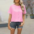 thumbnail image 2 of Besolor Hauts d'Été pour Femmes Décontractés Col Rond Manches Courtes Chemises Bouton Arrière Texture Crochet Tricot Blouses, 2 of 4