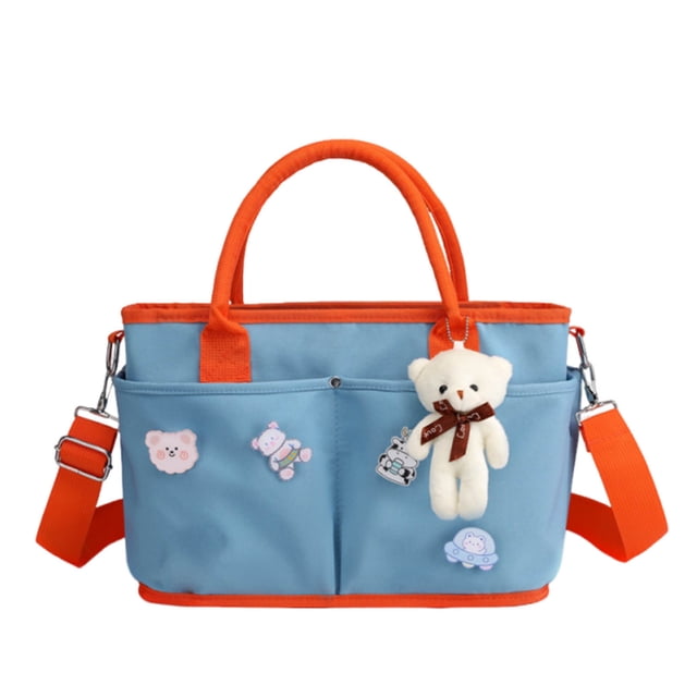 Diaper Bag For Infant Large Capacity Pockets Wrap Straps For Stroller Pendant Bear Brooch Infant Bottle Diaper Postpartum Infant Pack