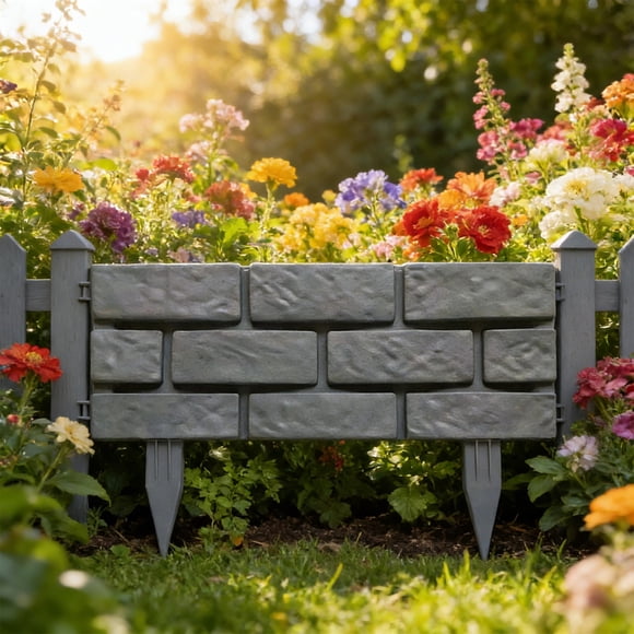 Plastic Garden Fence Edging, Black Weather Proof Decorative Border Panels, Portable Foldable Flowerbed Lawn Edge with Ground Spikes