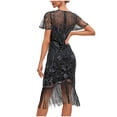 thumbnail image 3 of Pisexur Robe à Manches Courtes à Col Rond Longueur Genou Femmes Robe à Col Rond Sans Manches à Paillettes avec Franges Robe de Fête Banquet Robe de Danse Robe Courte Femmes Robe, 3 of 7