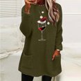thumbnail image 2 of Pisexur Chandails en Molleton de Noël pour Femmes en Polaire Douce à Manches Longues Col Rond Imprimé Verre de Vin Rouge Chandail-Over Chaud d'Hiver avec Poches, 2 of 3