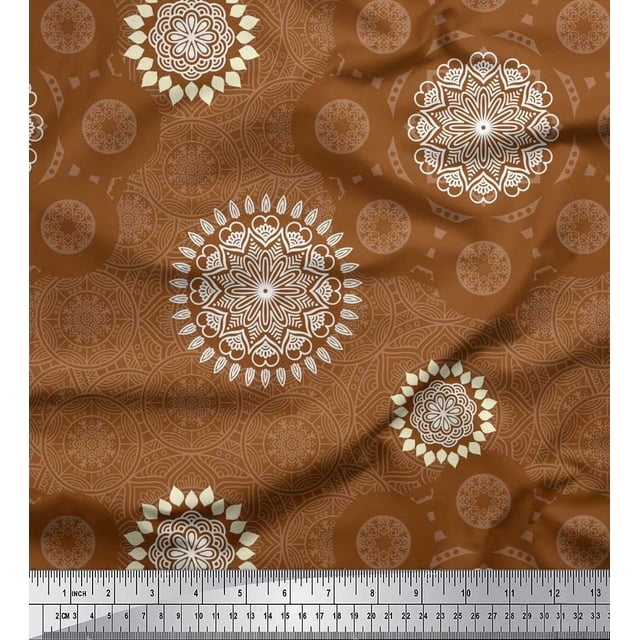 Soimoi Poly Georgette Fabric Mandala Ethnic Decor Fabric Printed Yard 42 Inch Wide