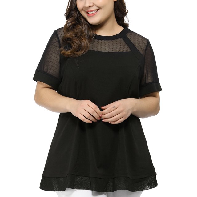 GRACE & GRANDEUR Haut en Dentelle en Maille à Basque Évasé à Encolure Ronde pour Femme Grande Taille
