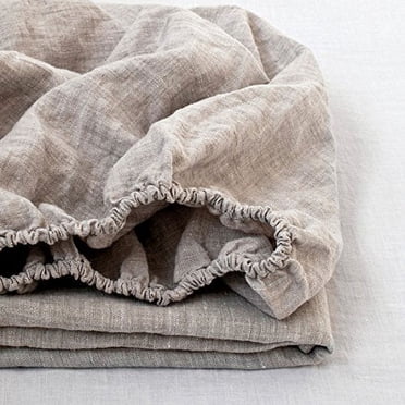 King Linens Drap-Housse 100 % Lin, Couleur Unie Délavée à la Pierre - (1 Pce) Protège-Matelas à Poche Profonde de 14 Pouces, Doux, Naturel, Respirant, Style Ferme - Lin, Format Double