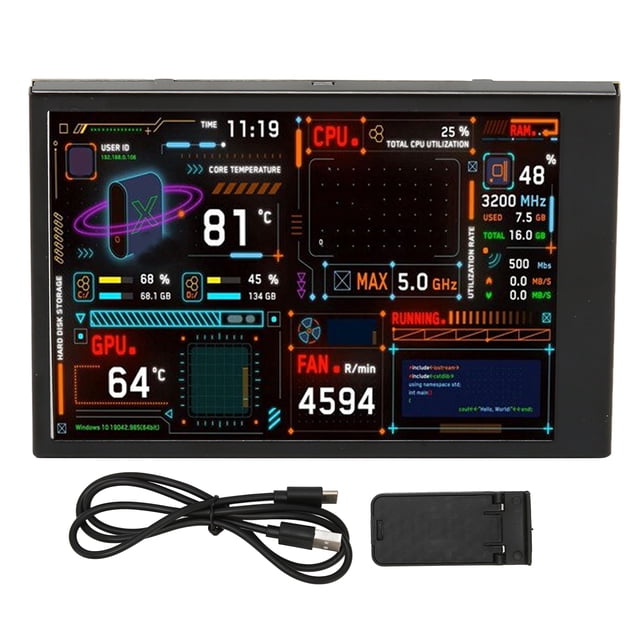 Moniteur informatique Temp 3.5 1 cm IPS Double variable USB C Éditeur de thème personnalisable PC CPU Moniteur de données GPU RAM Heure