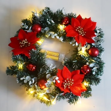 Dvkptbk Christmas Wreath Pre-Lighted Artificial Christmas Wreath, Spruce, White Lights, Decorated with Frosted Balls, Flowers, Christmas Collection Wreath, 15.75 Inches on Clearance