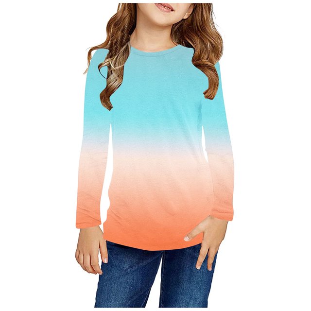 RXIRUCGD Chemises à Manches Longues pour Filles, Col Rond Mignon, Blouses Décontractées Élégantes, Bleu, Taille : 11 Ans