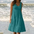 thumbnail image 4 of B91xZ Robe d'Été Sans Manches pour Femme, Col Ras du Cou, Décontractée, Ample, Plissée, à Étages, Évasée, Maxi, avec Poches, Vert G, 4 of 4