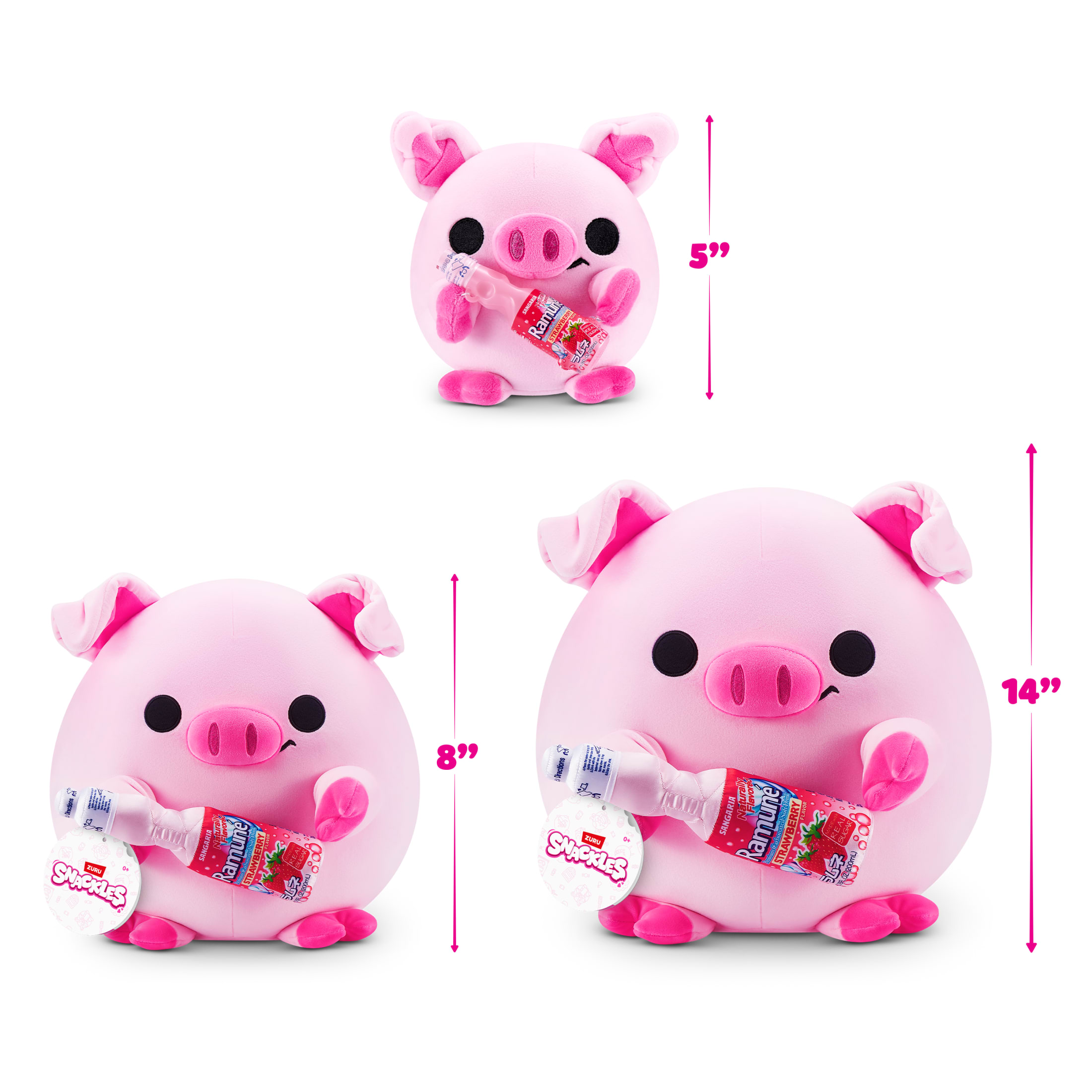 Snackles Peluche série 3 14 pouces sous licence de ZURU (Piggy w/Ramune Flavor) de ZURU, Peluche avec licence accessoires Snack Brand