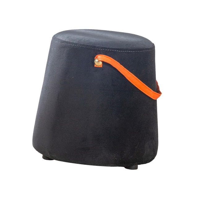 Abbracc Portable Round Ottoman Changing Shoes Stool Bench with Handle Space-Saving Solid Black