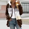 thumbnail image 1 of EGNMCR Womens Winter Fuzzy Fleece Jacket Hooded Color Block Patchwork Cardigan Zipper Pullover Coats Outerwear with Pockets, 1 of 5