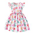 thumbnail image 1 of LUOGENLI Robe Fillette Tout-Petits Volants Sans Manches Imprimés Floraux Côtelée Robe Mode Vêtements Robe pour Filles Longueur Genou avec Poches Blanc 2-3 Ans, 1 of 4