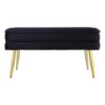 thumbnail image 1 of Pemberly Row Banc de Rangement Contemporain en Velours Noir à Canaux Capitonnés, 1 of 7