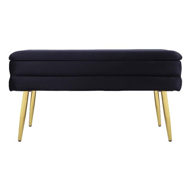 Pemberly Row Banc de Rangement Contemporain en Velours Noir à Canaux Capitonnés