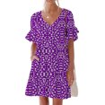 thumbnail image 1 of Liquidation d'Été 2025! Robe Grande Taille pour Femmes, Liquidation de Robe d'Été pour Femmes, Robe Décontractée d'Été pour Femmes Douce Mignonne Robe à Col en V avec Poches Imprimée Manches Courtes à Volants, 1 of 4