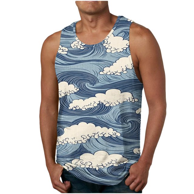 Weiqiqre Débardeurs de Plage Hommes Drôles Été Débardeurs à Col en V Sans Manches T-Shirts Graphiques à Col Rond