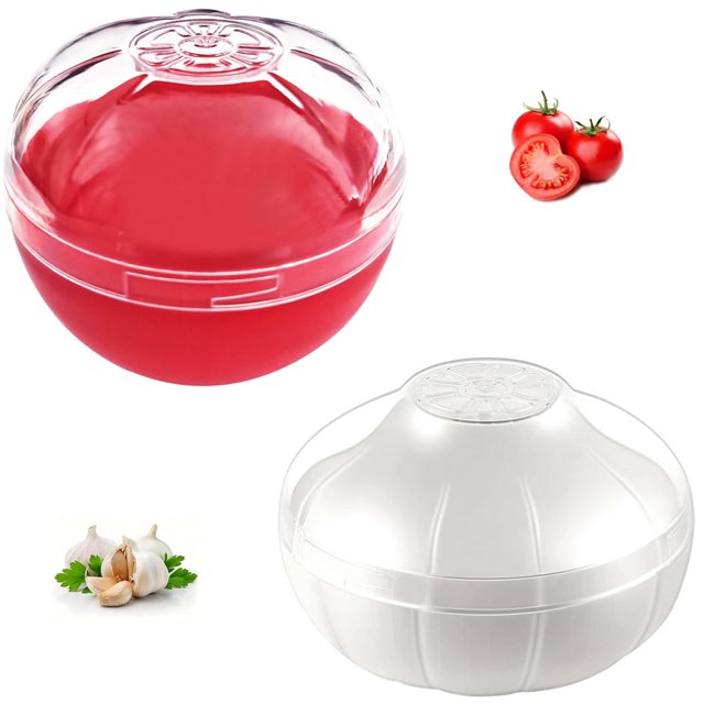 CHOK Onion Garlic Keeper Set Clear Lid Reusable Refrigerator Food Shape Container Saver for Full Leftover Onion Garlic