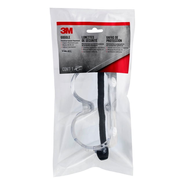 3M™ Goggle Chemical Splash, 91252H1-DC-10, Black Strap, Clear Lens, 10/case