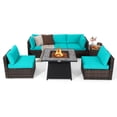 thumbnail image 1 of Gymax Set of 7 Patio Furniture Set w/ 35'' Propane Gas Fire Pit Table & Waterproof Cover Turquoise, 1 of 7