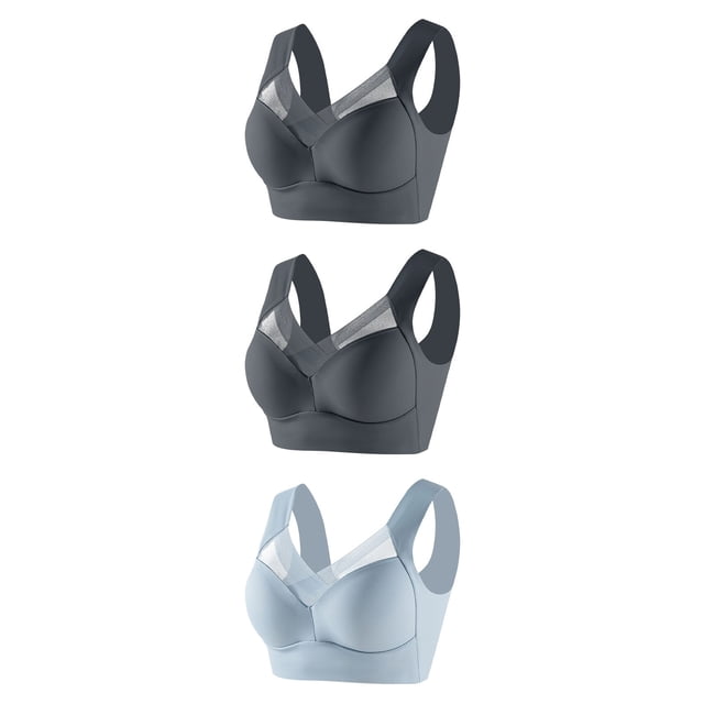 Timegard Womens 3pc Plus Size Bras Full Coverage Mesh Wirefree Breathable Everyday Bras with Support