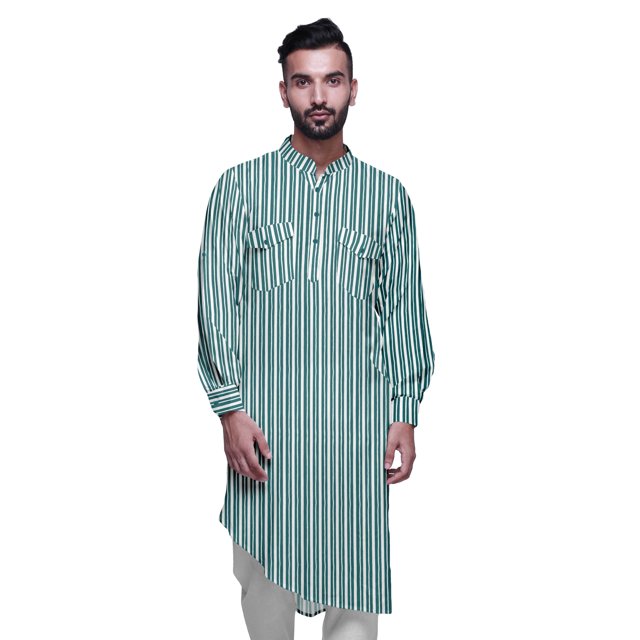 Atasi Kurta Traditionnel en Rayonne Imprimée à Col Mandarin pour Hommes Chemise Décontractée