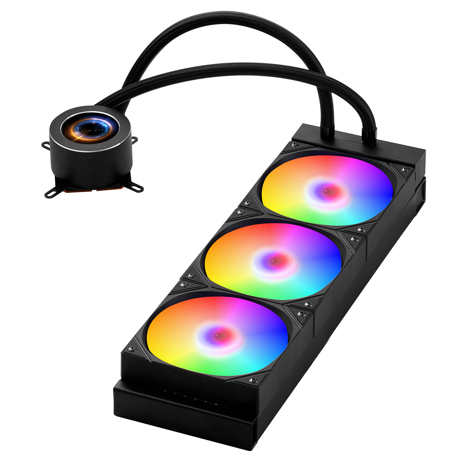 KFFKFF CPU Liquid Cooler, AIO CPU Water Cooler - 3 x 120mm PWN Fans & Pump, Customizable Black PC Liquid Cooler with 2.1'' LCD Display & ARGB light, for Intel 115X/1366/2011/1700/1200, AMD AM4/AM5