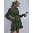thumbnail image 1 of Robe à Manches Longues à Pois Évasée avec Col Feuille de lotus pour Femmes, 1 of 1