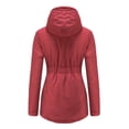 thumbnail image 3 of Innerwin Coat Hooded Ladies Outwear Drawstring Long Sleeve Buttons Jacket Dark Red S, 3 of 5