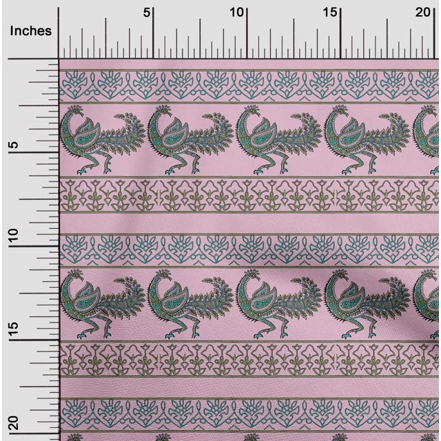 oneOone Viscose Chiffon Fabric Floral & Peacock Block Print Fabric By Yard 42 Inch Wide