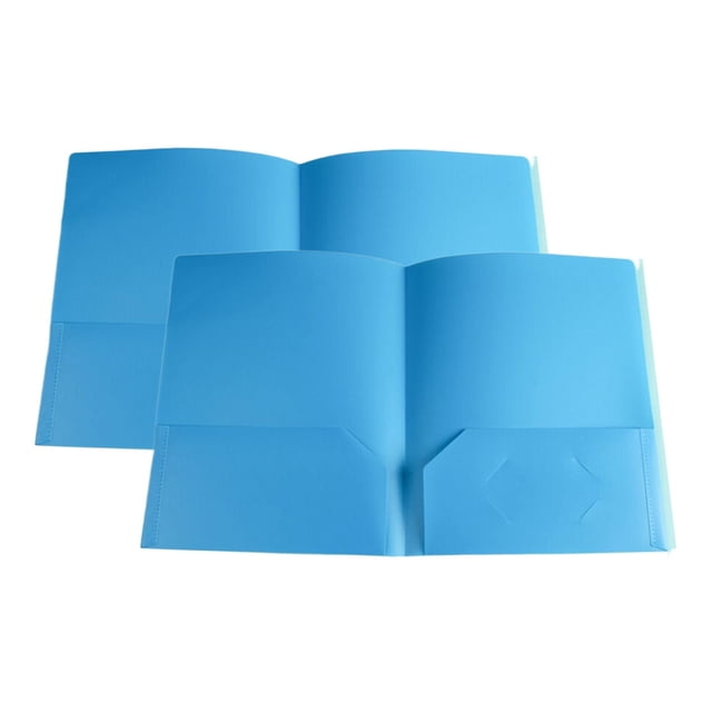 ZTTD 2Pcs Twin-Pocket Folders, File Folders with Pockets and Business Card Slot, Heavy Duty Plastic 2 Pockets Folders for Documents, Letter Size (Type1-Blue)
