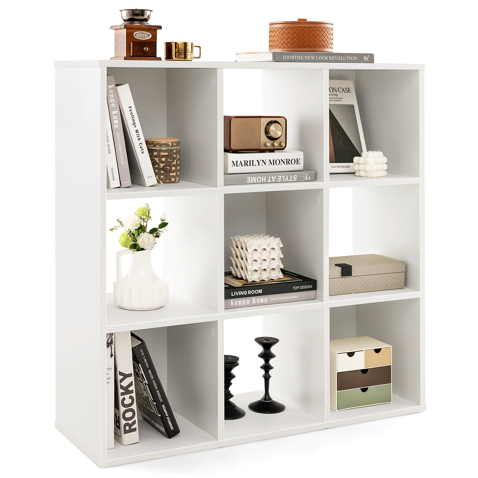 Giantex 9-Cube Bookshelf, Wooden Open Bookcase, Freestanding Storage Display Shelf