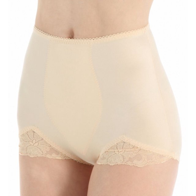 Women's Rago 919 Light Shaping V Leg Brief Panty with Lace (Beige S)