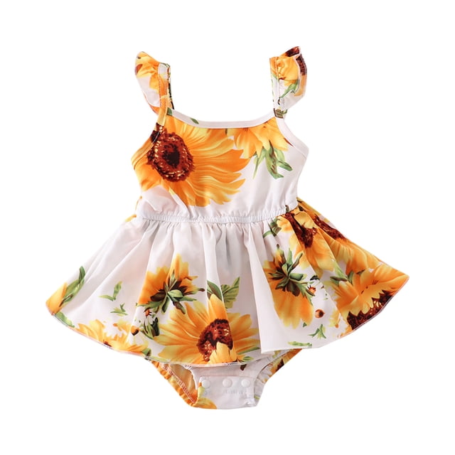 GDREDA Baby Items for Girls Baby Girl Clothes Sleeveless Sunflower Floral Romper Jumpsuit Cute Baby Girl Clothes White,12-18 Months