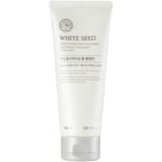 The Face Shop WHITE SEED Exfoliating Cleansing Foam 150ml in a sleek white tube with simple branding. This brightening facial cleanser effectively removes impurities, makeup residue, and dead skin cells, promoting a radiant complexion while preserving moisture. The product is shown on a neutral background.