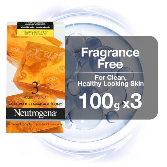 Neutrogena Original Amber Bar Fragrance-Free Facial Cleansing Bar with Glycerin, Pure & Transparent Gentle Face Wash Bar Soap, Free of Harsh Detergents, & Dyes, Hypoallergenic
